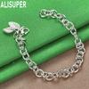 925 Sterling Silver Charming Side Chain Double Leaf Bracelet Gift Jewelry