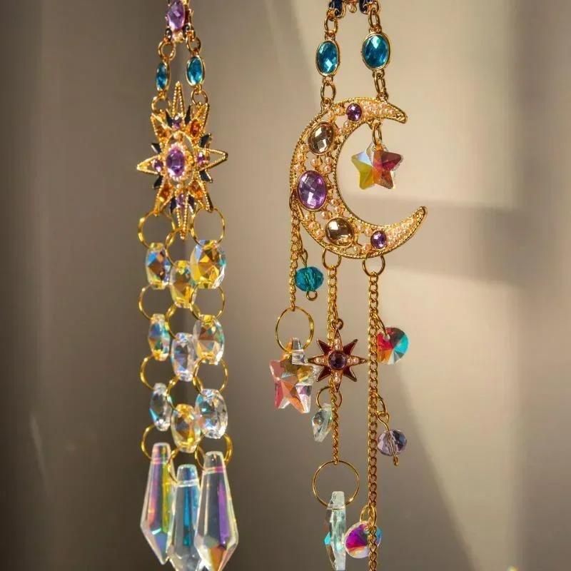 Creative Fashion New Crystal Pendant Window Prisms Rainbow Wind Chimes Sun Moon Hanging Light Catcher Garden Craft Decor Tools