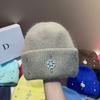 Winter Warm Knit Hat Rabbit Fur Faux Snowflake Rhinestone Earflap Beanie Fashionable Soft