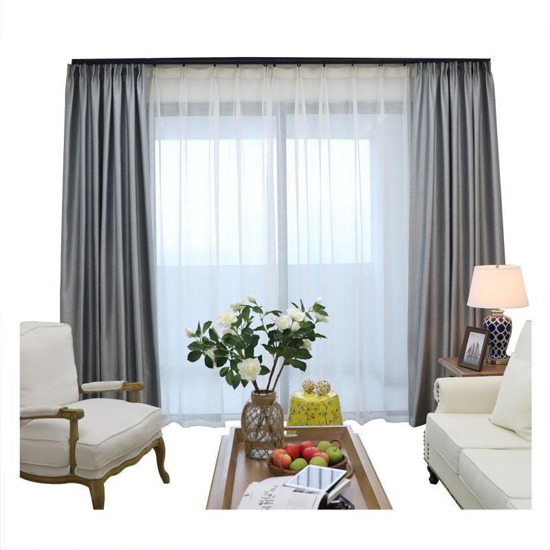 2020 Silver-Gray Wood Grain Carved Blackout Cloth Curtains, Bedroom Living Room Curtains