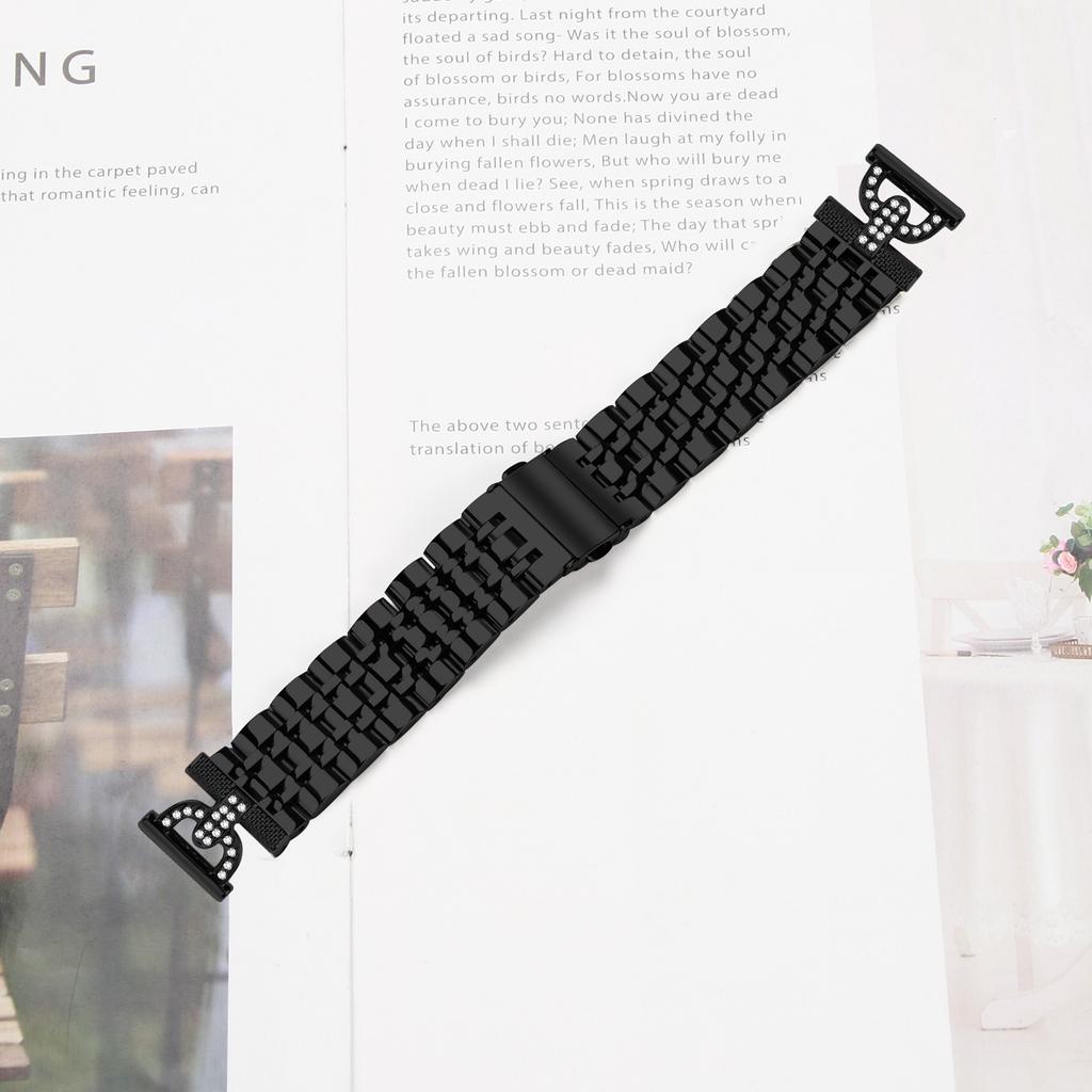 Watch Band for Garmin D2 Air X10/vivoactive 5/Venu Sq 2 7-Bead D-Shape Rhinestones Decor Stainless Steel Colored Watch Strap