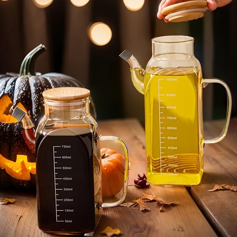 1pc, Glass Oil Bottle, Leakproof Oil Jug, Vinegar Bottle, Storage Container for Kitchen Condiments Outdoor BBQ Picnic, Kitchen Supplies Oil Bottle