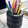 1pcs Fun Tire-Shaped Pen Holder -PVC Desk Organizer, Ideal for School and Office Supplies, Painted Finish, Office Supplies