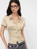 French Satin Premium Slim-fit Short-sleeved Shirt Women's Waist Slim Lapel Commuter Business Spice Girl Style Top