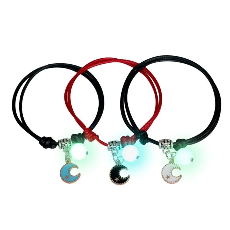 3 Pcs/set Luminous Beads Bracelet Hand-woven Love Star Moon Cat Sisters Novel Luminous Bracelet Adjustable Hand Rope