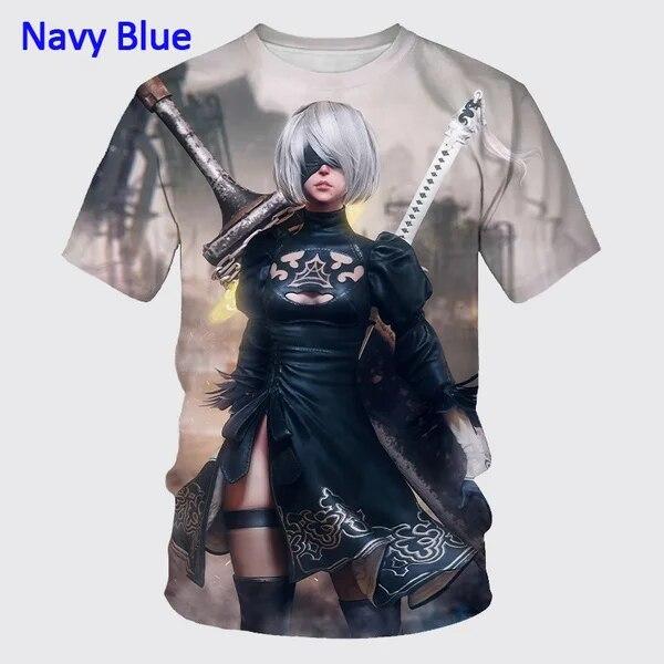 Summer Men's Casual Short-sleeved T-shirt Fashion Nier Automata 3D Printed T-shirt Personality Harajuku Streetwear Short Sleeved