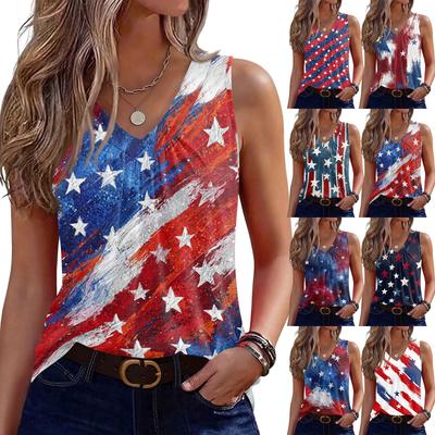 V-Neck Tank Top Women Print Tank Tee Casual Loose Fit Sleeveless Shirt