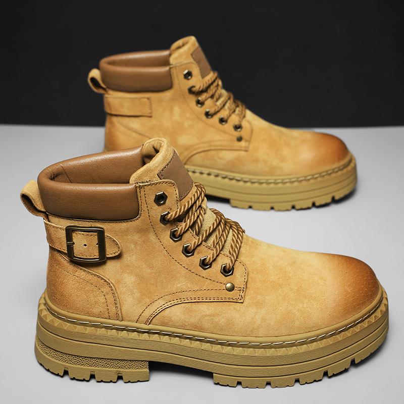 New Suede Leather Men's High Top Shoes Outdoor Fashion Ankle Boots Hiking Shoes Men Casual Shoes Retro Motorcycle Boots Sneakers