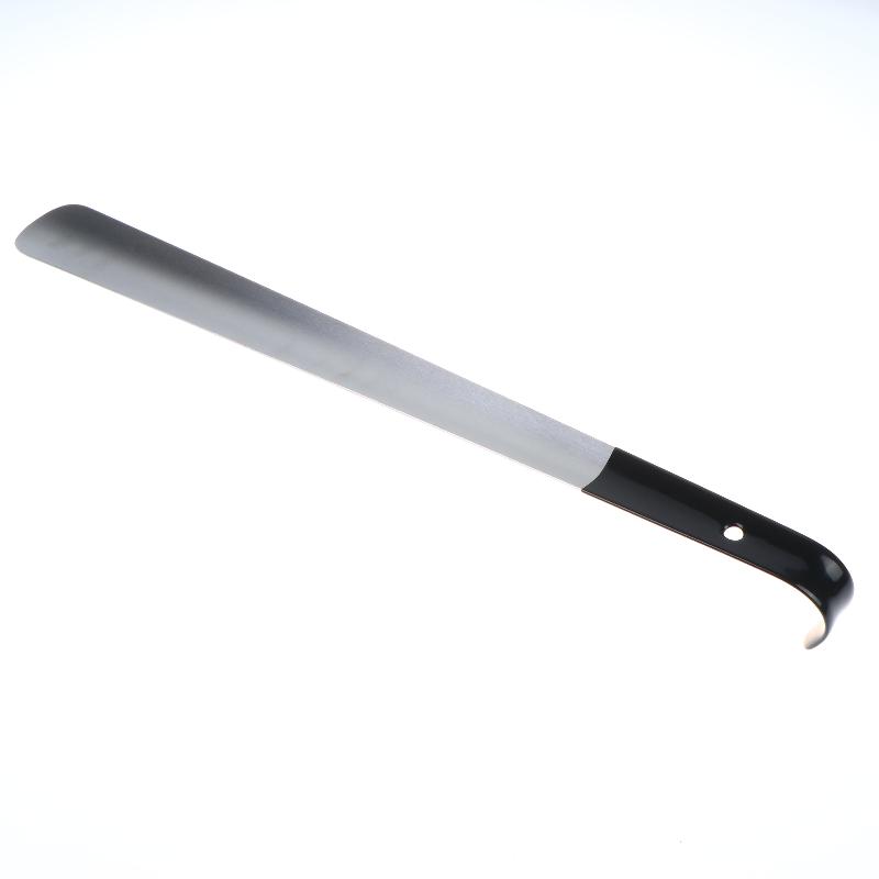 1Pcs 16.5"/42Cm Easy-Grip Metal Shoe Horn Black Long Handle Curved Hook Ergonomic Stainless Steel Shoehorn For Seniors