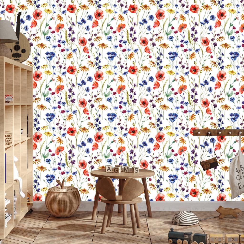 Poppies, Cornflowers and Chamomile Wallpaper for Living Room and Bedroom 50x1000