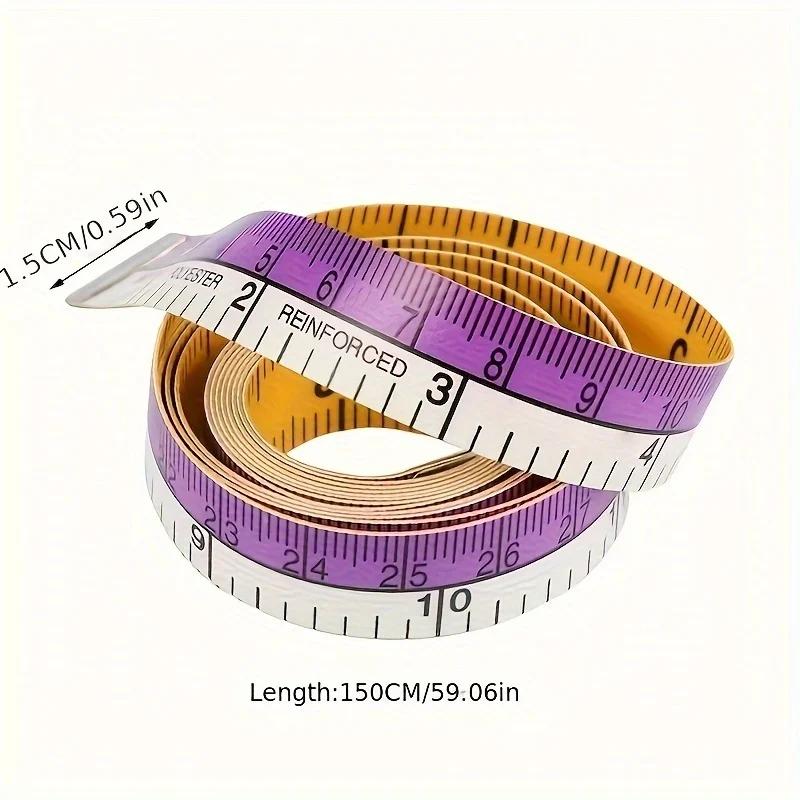 1pc Soft Measuring Tape, 60-Inch Flexible Canvas Sewing Ruler, Dual System Soft Scale, Body Measurement Tool, Purple and Yellow