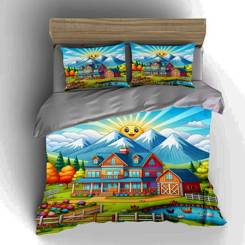 Sunny countryside scene Bedding Duvet cover sets Duvet covers Pillowcases gifts (1 * Duvet Cover 2 * Pillowcases, without duvet insert)