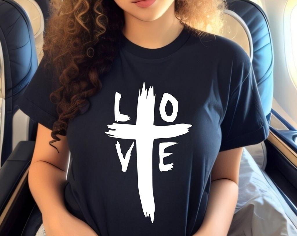 Jesus Love Shirt Salvation T-Shirt, Love Faith Christian Vertical Cross Religious Sign Shirt Christianity Religion Church Presents Xmas Tops