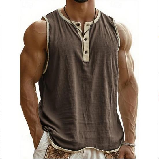 Débardeur de fitness d'été pour hommes 3 boutons Séchage rapide Respirant Couleur unie Course Entraînement Sans manches Haut pour hommes