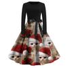 Women's Fashion Round Casual Slim Fit Christmas Print Large Swing Long Sleeve Dress