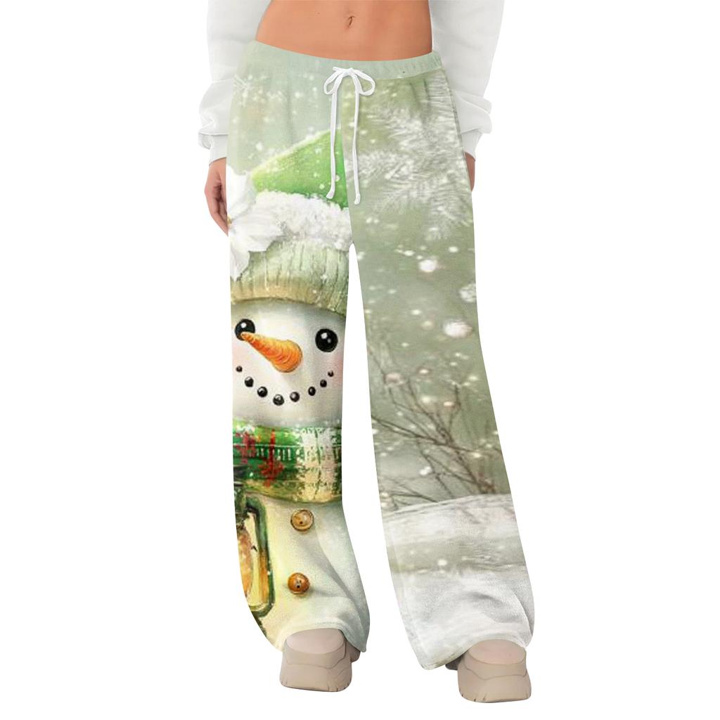 Women's Fleece Wide Leg Elastic Waist Drawstring Loose Pants Drawstring Pajama Pants Sleepwear Trousers