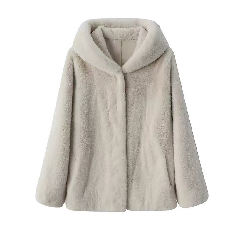 Fashion Imitation Mink Fur Coat For Women Warm Hooded Overcoat Young Style Fur Coats Female Artificial Outerwear