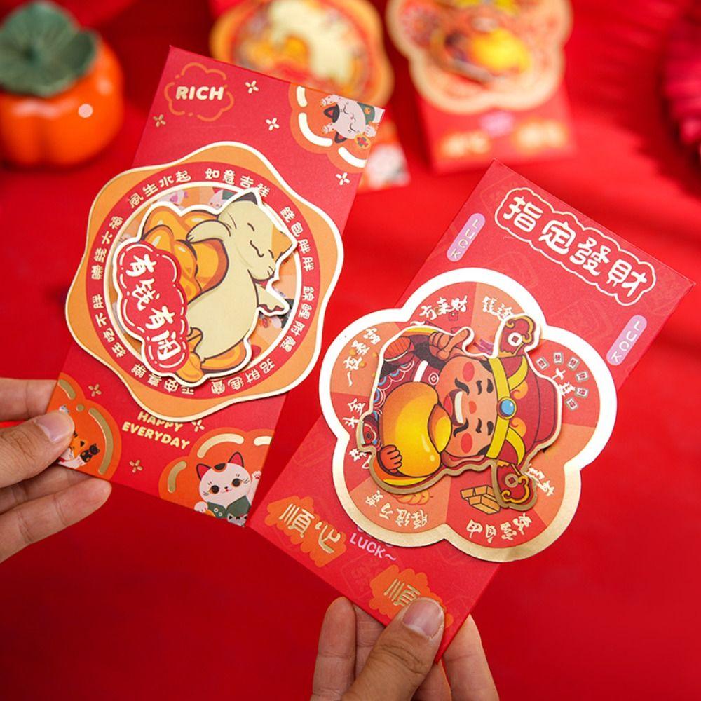 2pcs Cartoon Horse Year Red Envelope Blessing Words HongBao Red Lucky Bag Chinese Festival