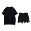 Li Ning American Style Loose Fit Round Neck Short Sleeve T-Shirt Comfortable Striped Shorts Casual Sports Suit Unisex Sportswear AHSUA27-2+YAPV001-1