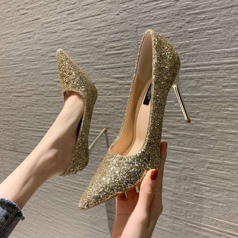 Shoes 2025 New Women's Spring and Summer Versatile Sequins Show Clothes Chinese Wedding Shoes Bridal Shoes High Heels Women's Stiletto