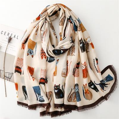 Otoño Encantador Animal Gato Patrón Algodón Viscosa Chalecos Dama Alta Calidad Suave Envoltorio Pashmina Estola Bufandas Hiyab Musulmán 180*90Cm