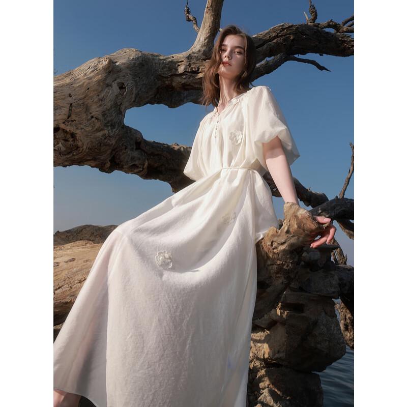 

Sancai 2025 Летнее Макси-платье из лиоцелла с 3D-цветочным принтом и рукавами-фонариками XL