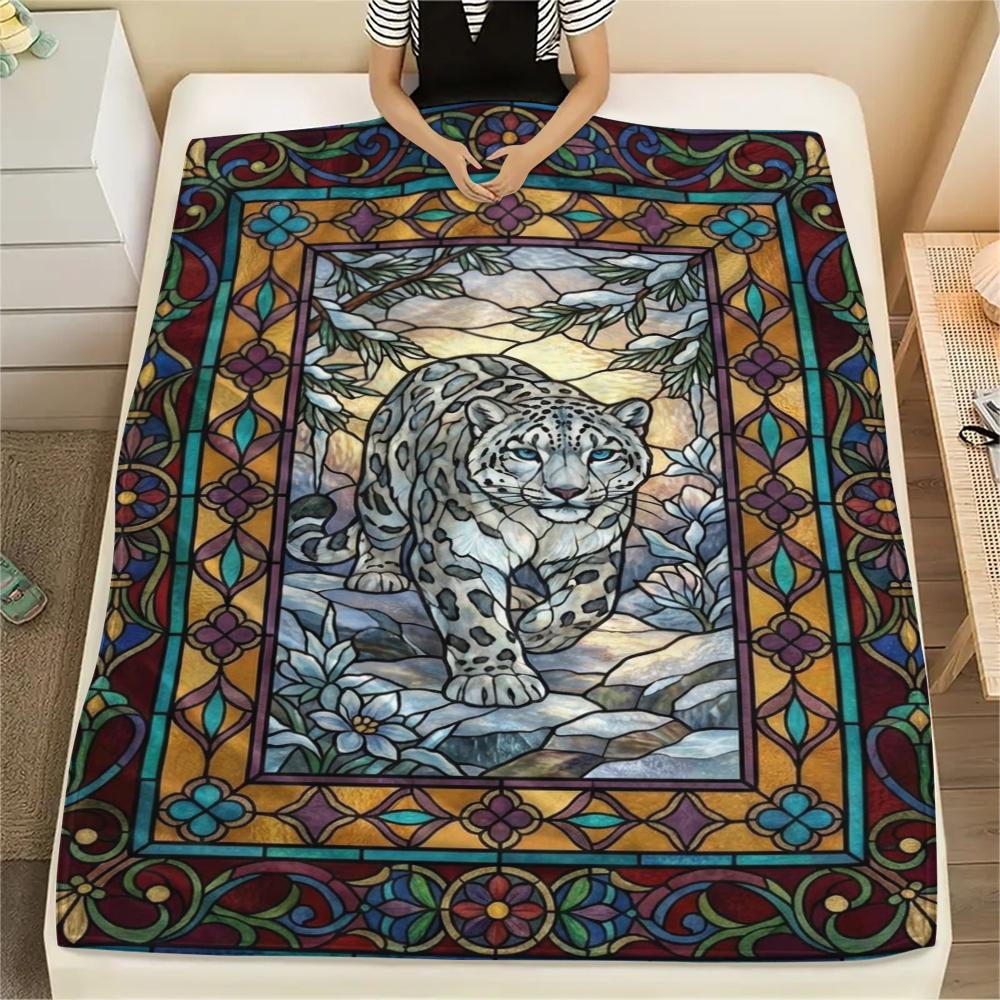 

Snow Leopard Animal Print Flannel Blanket, High quality Comfortable for All Seasons, Home Decor, Warmth and Comfort, Perfect for Christmas Gifts104 80cm x 120cm