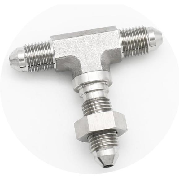 3AN Male Stainless Steel 3 Way Bulkhead Tee T Brake Hose Fitting Adapter with AN3 Bulkhead Lock Nut