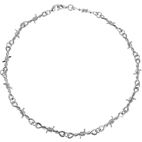 Yolev Barbed Wire Necklace and Bracelet Set Punk Thorns Barbed Wire Choker Silver Metal Grunge Jewelry Barb Wire Necklace Hiphop Rock Goth Chain for