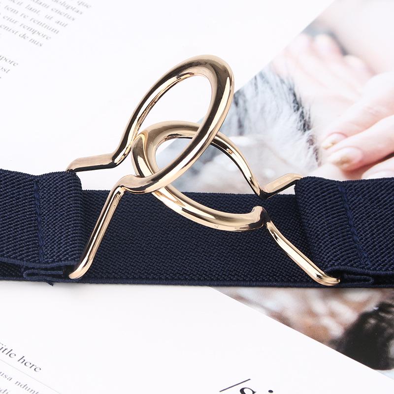 Japanese Minimalist Black Elastic Waist Belt for Women - Slimming Waistband with Round Ring Interlock