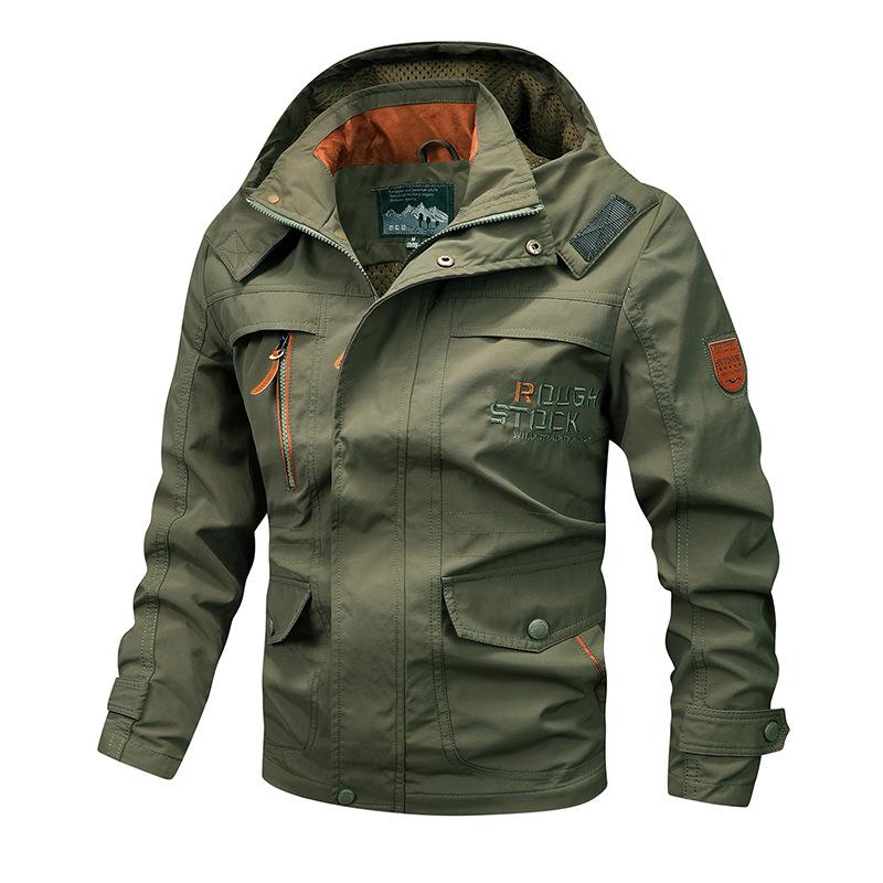 Spring American Thin Coat Men's Loose Windproof Sports Tooling Jacket Casual Hooded Jacket