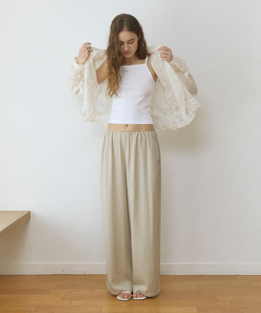 ADAUL Linen Hidden Banding Wide Pants - Natural
