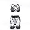 Sexy European & American Cross-Stitched Underwire Lingerie Three-Piece Set