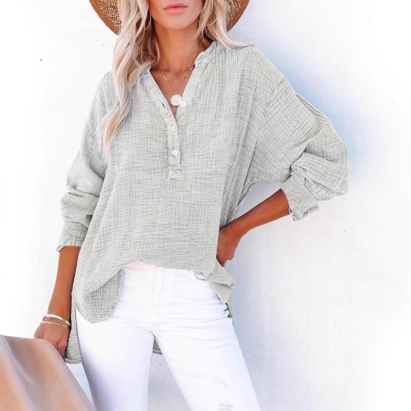 Women's Solid Color Single Breasted Long Sleeved Shirt Top