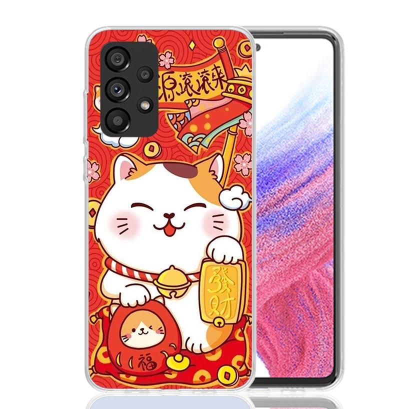 Étui de téléphone japonais Chat Porte-Bonheur Maneki Neko pour Samsung Galaxy A17 A16 A15 A14 A13 A57 A56 A55 A54 A53 A37 A36 A35 A34 A33 A26 A25