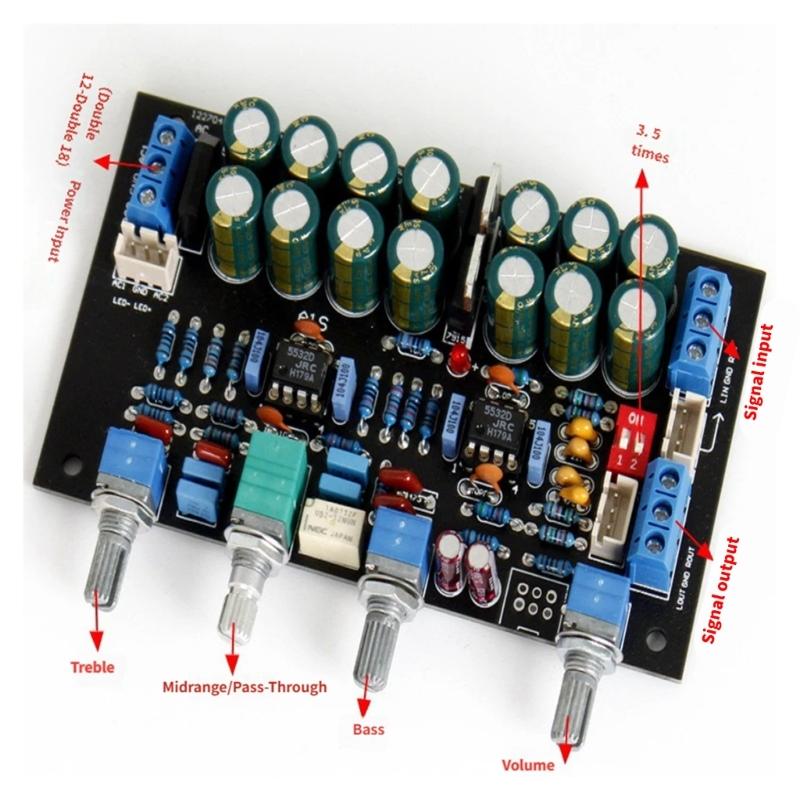 JRC5532 Front Stage Tone Board 12-15V Power Amplifier Board HIFI Tone Board High Bass Adjustment Home Amplifier