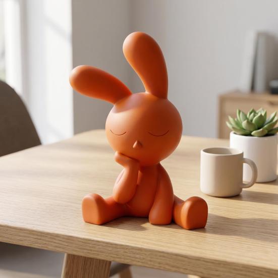 3D-Printed Cute Thinking Rabbit Ornament with Non-Slip Base Matte Finish Funny Rabbit Figurines for Car Accessories Home Office Desk Decor