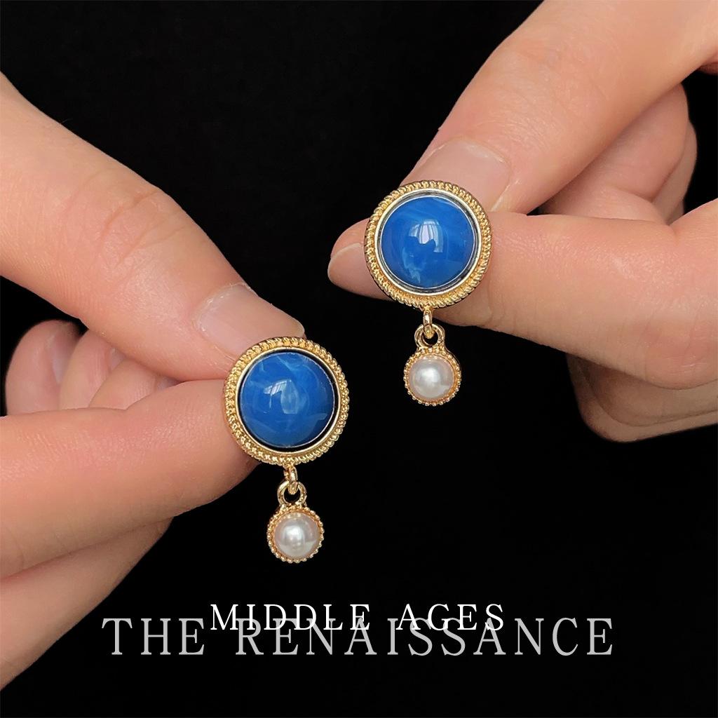 

Винтажные Светло-средневековые Голубой Дунай Французские Ретро Нежные Жемчужные Серьги Придворные Серьги