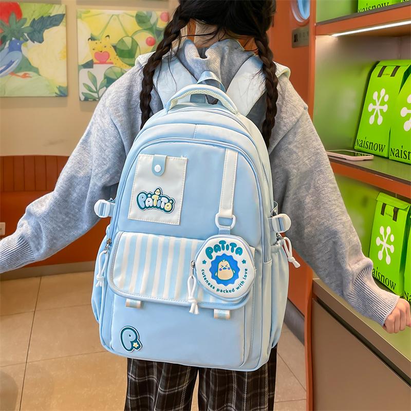Color Block Student Schoolbag Women College Style Backpack