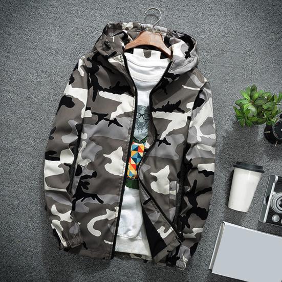 Men Winter Coat Camouflage Zipper Long Sleeves Cardigan Soft Cold-proof Hooded Plus Size Spring Jackets Coat for Outdoor