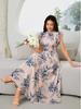 Women's Floral Semi-High Collar Elastic Waist Elegant Dress