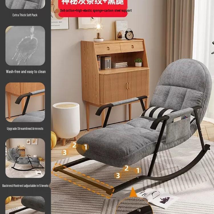 Single Red Recliner: Lazy Sofa Rocking Chair for Adults - Tech Fabric, Home & Balcony Leisure, Convertible To Lounger