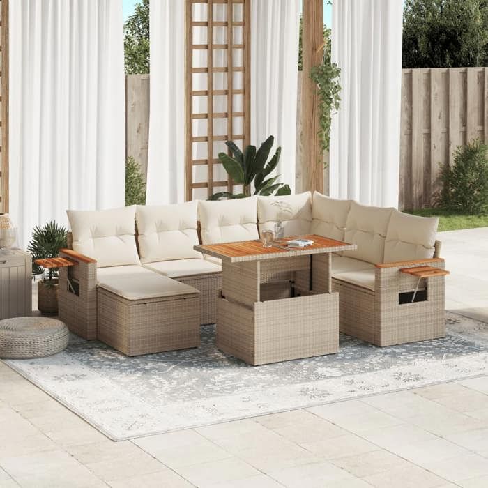 VidaXL Garden Lounge Set with Cushions 8 Pcs, Patio Sofas, Patio Furniture Set, Outdoor Furniture, Beige 3273634