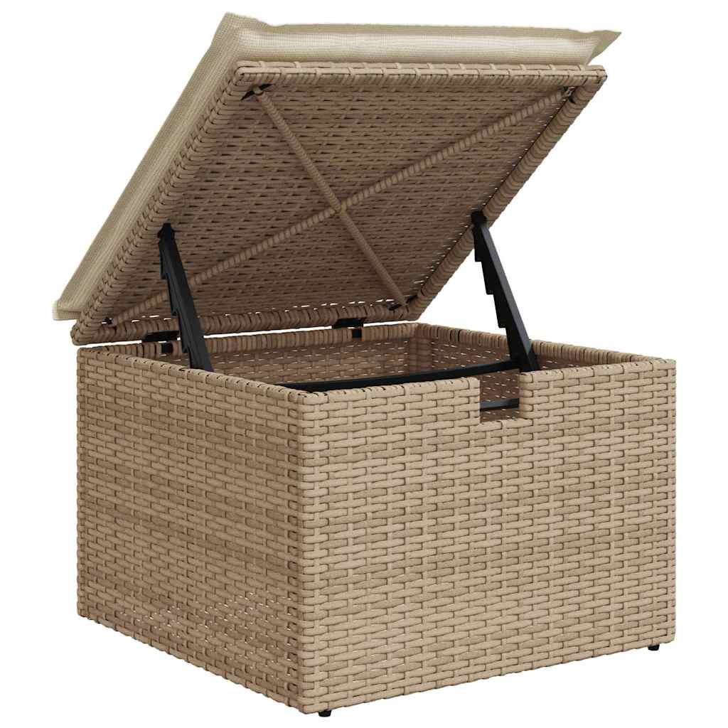 Garden Sofa Set with Cushions and Storage 7 Pcs Beige Poly Rattan