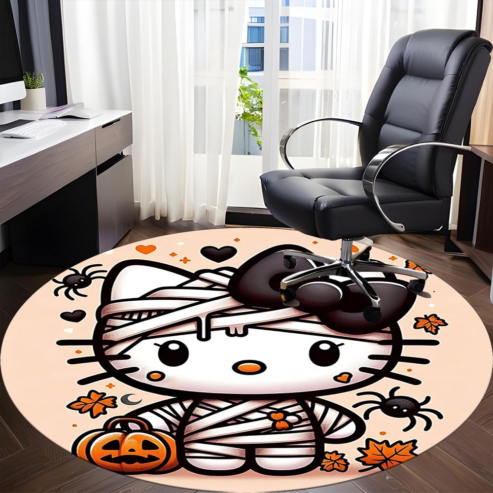 Halloween Hello Kitty Office Round Area Rug, Indoor Mat Suitable For Office,Bedroom Living Room Home Decor, Room Deco a0908122