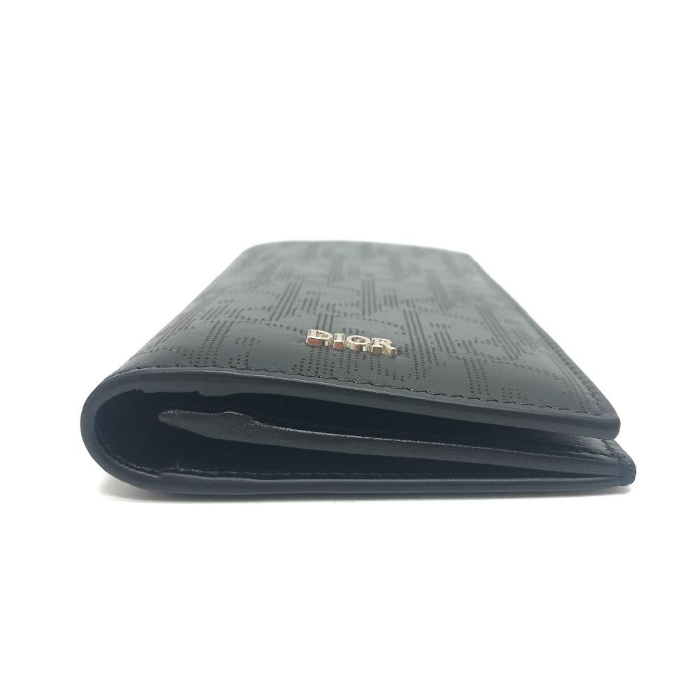 Dior Punching of League Bifold Long Wallet Leather Black/SilverHardware