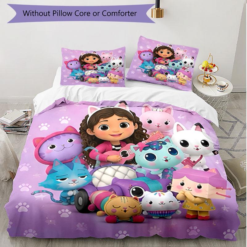 3pcs Duvet Cover Set (1*Duvet Cover + 2*Pillowcase, Without Core), Gabby's Dollhouse Print Soft All‑Season Bedding Set, Home Bedroom Decor Gift