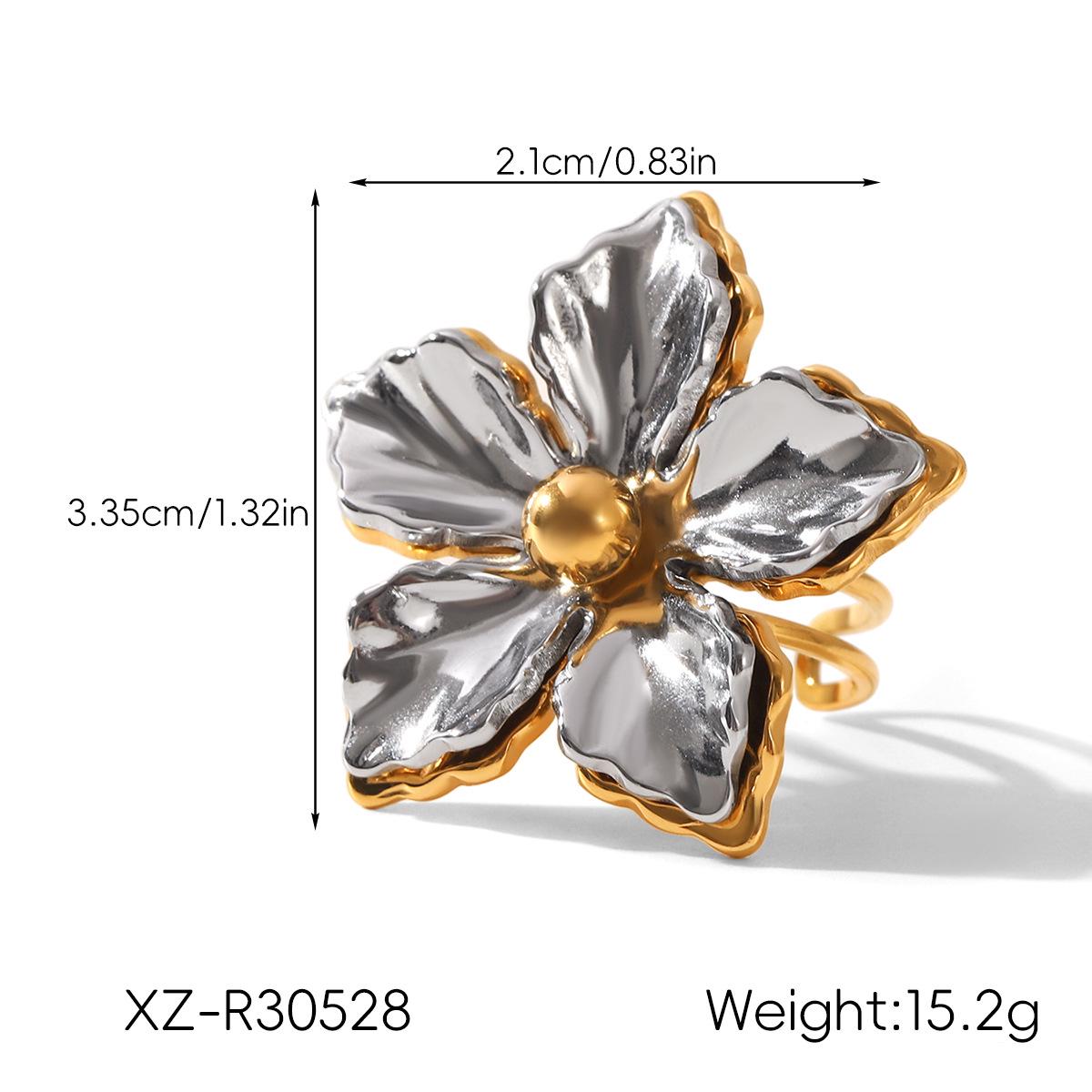 

European & American Gold/Silver Floral Open Ring: Women s Five-Petal Stainless Steel Design