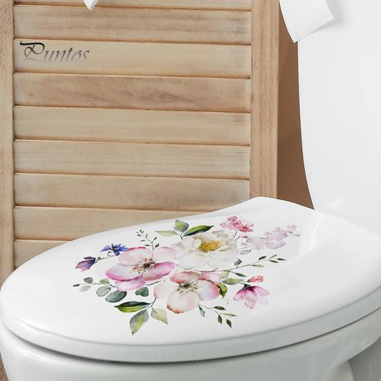 Toilet Lid Sticker Strong Stickiness PVC Waterproof Easy-peel Flower Theme Toilet Seat Decal Restroom Art Decoration