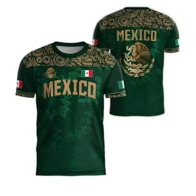 Mexican Flag Print T-shirt Men's Fun 3D Eagle Pattern Short Sleeve T-shirt Outdoor